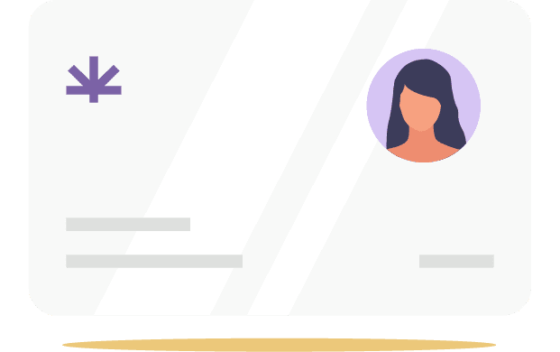 Medical marijuana card illustration with purple Leafwell logo in upper left corner